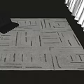 Modern Square Rug With Geometric Line Patterns Gray Black Tones And Light Shadow In Room