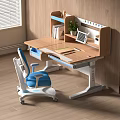 Adjustable Wooden Children's Desk with Bookshelf Chair and Study Storage Space