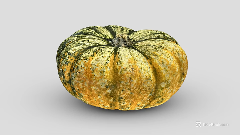 Fresh Round Pumpkin With Green And Yellow Striped Vibrant Texture 3d model 