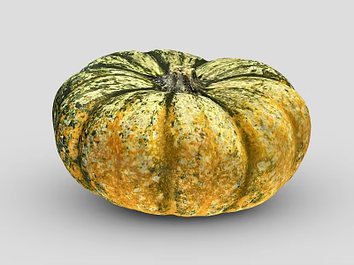 Fresh Round Pumpkin With Green And Yellow Striped Vibrant Texture 3d model
