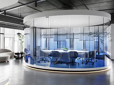 Modern Conference Room With Circular Glass Walls Conference Table And Comfortable Chairs 3d model