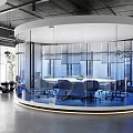Modern Conference Room With Circular Glass Walls Conference Table And Comfortable Chairs