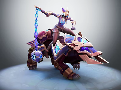Fantasy Character Riding Armored Creature With Chain Weapon And Glowing Blue Accents 3d model