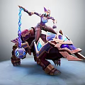 Fantasy Character Riding Armored Creature With Chain Weapon And Glowing Blue Accents
