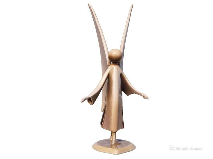 Golden Angel Statue Featuring Outstretched Wings And Standing Pose On Base 3d model 