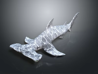 Silver Hammerhead Shark Model With Cracked Texture On Dark Background 3d model