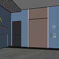 Modern Elevator Lobby With Blue Walls And Sleek Design 3d model