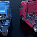 Red And Blue Modern Functional Commercial Trucks With Sleek Exterior Design