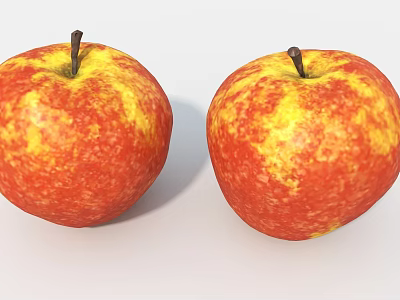 Two Fresh Ripe Red And Yellow Glossy Apples On White Background 3d model Two Fresh Ripe Red And Yellow Glossy Apples On White Background 3d model