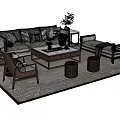 Modern Sofa Coffee Table Set With Decorative Pillows Marble Top Accent Chairs And Patterned Rug 3d model