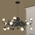 Modern Chandelier With Black Metal Frame And Multiple White Globe Bulbs 3d model