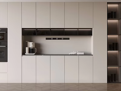 Elegant Modern Wine Cabinet In Open Concept Kitchen Interior With Stylish Storage Shelves 3d model