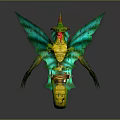 3D Rendered Green Dragon With Blue Green Wings Orange Horns And Yellow Belly