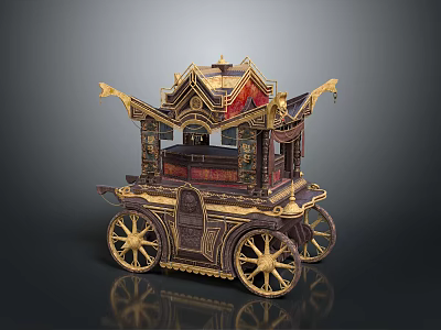 Ancient Ornate Carriage With Golden Decorations Traditional Style Multi Layered Structure And Large Wheels 3d model