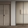 Modern Interior Wooden Double Doors With Grid Design And Glass Dot Pattern 3d model