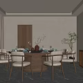 Elegant Private Dining Room Interior With Round Table Chairs Tableware Green Plant And Window View 3d model