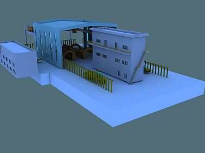 Industrial Equipment Facility With Building Structure Large Mechanical Components And Fencing 3d model