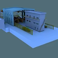 Industrial Equipment Facility With Building Structure Large Mechanical Components And Fencing