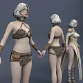 Game and Movie Female Character 3D Model with Three Views and Different Costumes