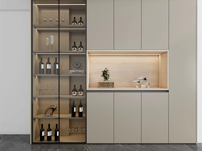 Modern Wine Cabinet with Glass Door Storage for Wine Bottles Glasses and Lighted Shelf 3d model