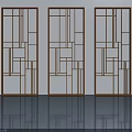 Three Modern Hinged Doors Featuring Geometric Grid Design And Reflective Floor 3d model