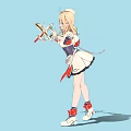 Anime Style Blonde Woman Holding Decorative Staff In Colorful Outfit With Ribbons