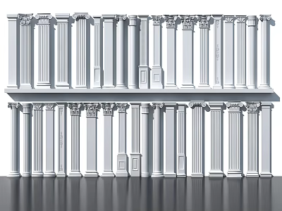 Various Classic Roman Columns With Different Styles Intricate Carvings And White Finish 3d model