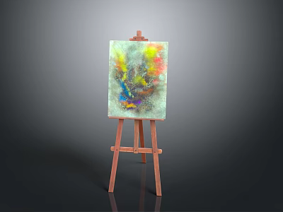 Wooden Easel Displaying Abstract Painting With Colorful Blend And Vibrant Texture 3d model