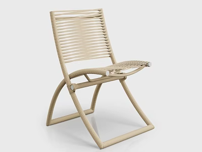 Modern Woven Single Chair With Beige Rattan And Sleek Foldable Frame Design 3d model