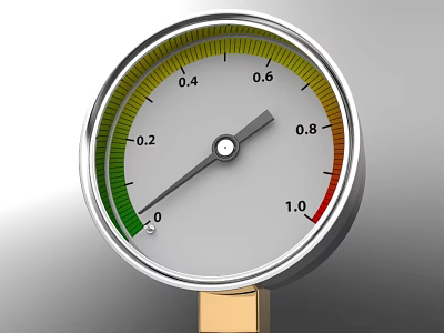 Analog Pressure Gauge With Color Coded Scale Pointer And Brass Base 3d model