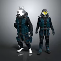 Game Movie Characters Featuring Wolf Head And Helmeted Figure In Tactical Dark Blue Outfits