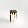Modern Bar Stool With Plaid Patterned Cushion Dark Wooden Legs And Gold Metal Rings