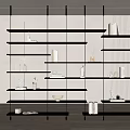 Modern Black Metal Frame Glass Display Shelves With Books Decorations And Vases