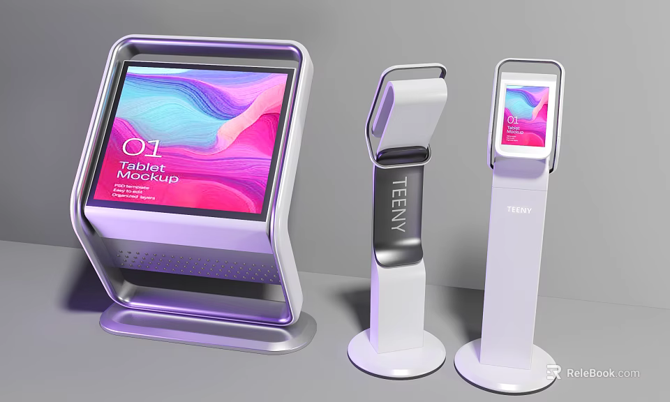 Public Facility Modern Self Service Telly Kiosks With Digital Screens And White Design 3d model 