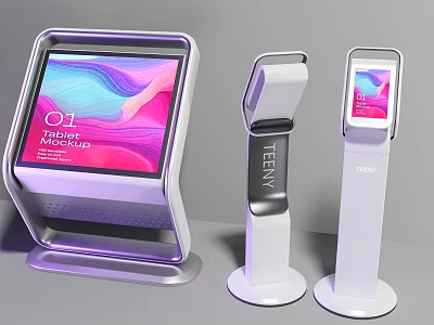 Public Facility Modern Self Service Telly Kiosks With Digital Screens And White Design 3d model