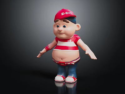 Cartoon Boy Character Wearing Red D-Boy Cap Red White Striped Shirt And Blue Pants 3d model