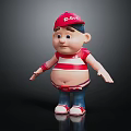 Cartoon Boy Character Wearing Red D-Boy Cap Red White Striped Shirt And Blue Pants