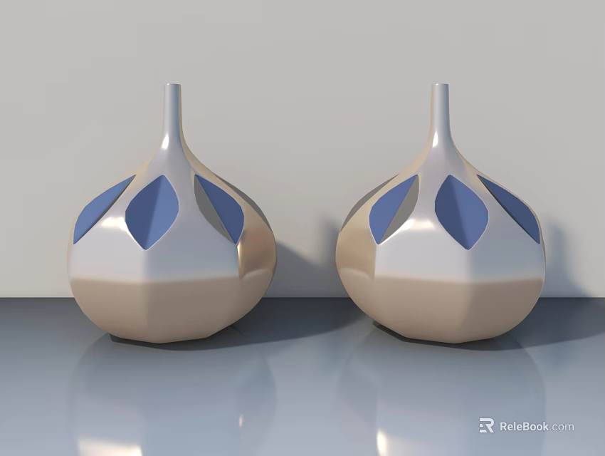 Modern Landscape Sculptures With Beige Blue Geometric Design On Sleek Surface And White Wall Background 3d model 