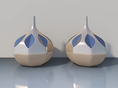 Modern Landscape Sculptures With Beige Blue Geometric Design On Sleek Surface And White Wall Background 3d model