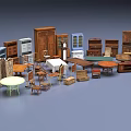 Various Styles Wooden Table And Chair Sets With Different Colors Shapes And Multiple Furniture Pieces