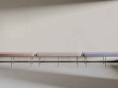 Modern Different Colored Benches In Pink Beige Blue With Metal Legs Against Light Wall 3d model