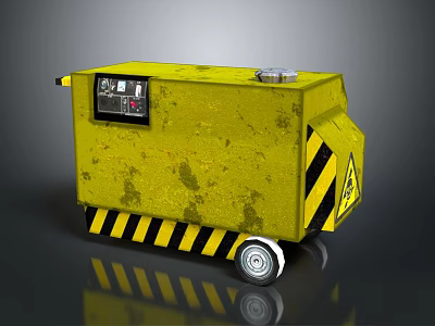 Yellow Portable Industrial Generator With Control Panel Warning Stripes And Wheels 3d model