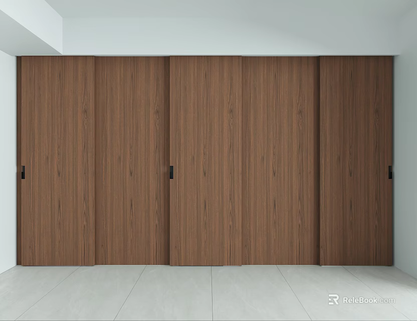 Modern Brown Wooden Sliding Doors with Smooth Panels in Interior Space 3d model 