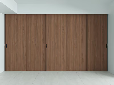 Modern Brown Wooden Sliding Doors with Smooth Panels in Interior Space 3d model
