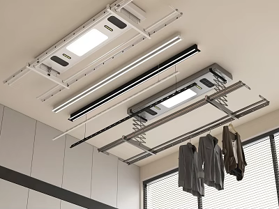 Modern Retractable Electric Ceiling Mounted Clothes Hanger With Built In LED Light And Hanging Clothes 3d model