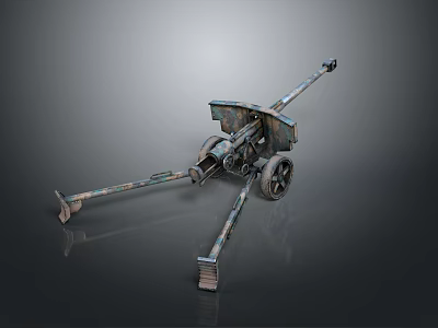 Vintage Artillery Gun With Wheeled Carriage Long Barrel And Camo Paint Finish 3d model