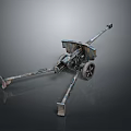 Vintage Artillery Gun With Wheeled Carriage Long Barrel And Camo Paint Finish