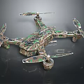 Camouflage Drone With Four Propellers And Metallic Structure On Black Background 3d model
