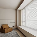 Modern Minimalist Room Interior With White Venetian Blinds Beige Walls And Brown Seat