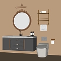 French Hanging Bathroom Cabinet Bathroom Cabinet Mirror Toilet Washstand 3d model